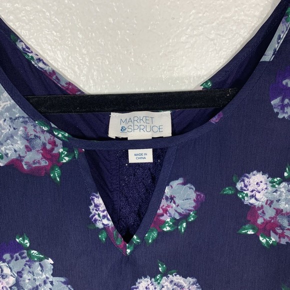 Market and Spruce Women Blue Floral Tank Top size Large - Picture 4 of 11